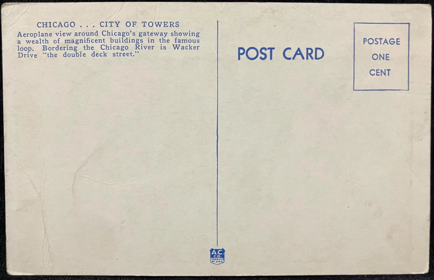 Chicago - City of Towers - Max Rigot - Chicago Aerial Survey Co. - Vintage Architecture Postcard