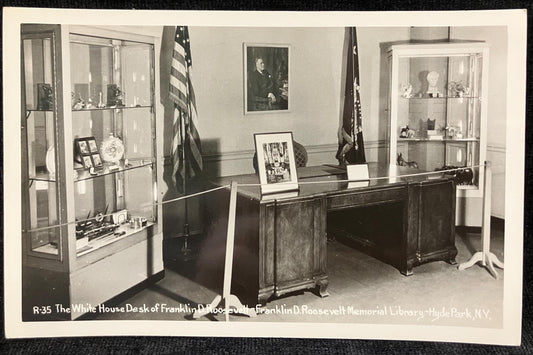 RPPC - The White House Desk of Franklin D. Roosevelt at the Franklin D. Roosevelt Memorial Library in Hyde Park, New York - Real Photo series
