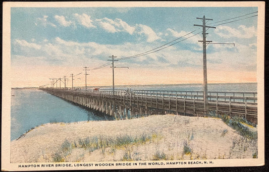 Hampton River Bride, Longest Wooden Bridge in the World, Hampton Beach, N. H. - Vintage Bridge Postcard