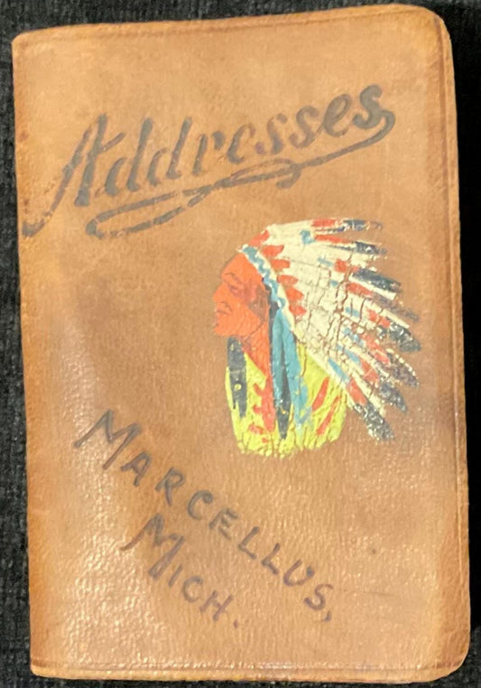 Mini Address Book Made by Indigenous People in Marcellus, Michigan -1930s Souvenir - Native American Made Leather Covered Book
