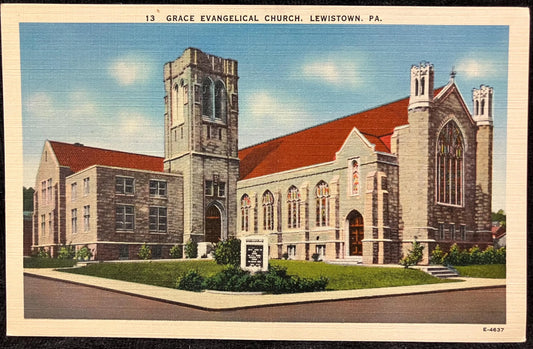 Grace Evangelical Church, Lewistown, Pennsylvania - Vintage Church Postcard