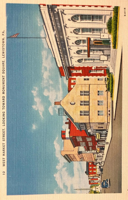 West Market Street, Looking Toward Monument Square, Lewistown, Pennsylvania - Vintage Postcard
