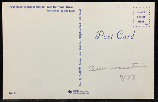First Congressional Church - East Hartford, Connecticut - 1970s Church Postcard