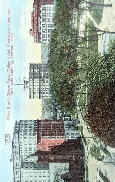 West Grand Circus Park - Tuller Hotel - Detroit, Michigan - 1912 Postcard