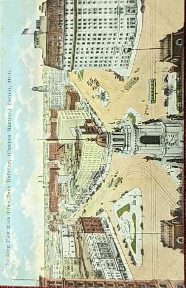 Looking East from Dime Bank Building, (Campus Martius) Detroit, Michigan - Vintage Postcard