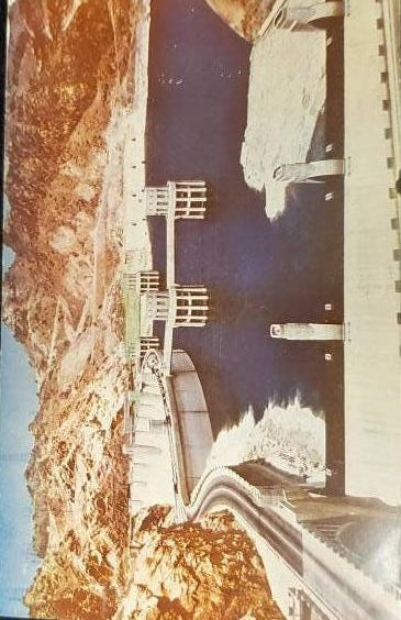 View of Boulder Dam and Lake Mead in Arizona - Vintage Kodachrome Postcard
