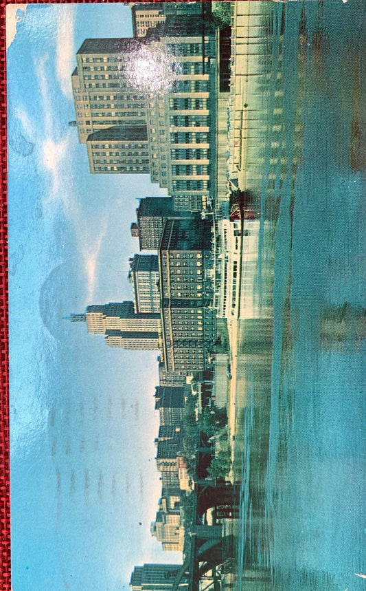 St. Paul Skyline from the Mississippi River, St. Paul, Minnesota - Vintage Plastichrome Postcard