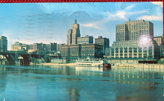 St. Paul Skyline from the Mississippi River, St. Paul, Minnesota - Vintage Plastichrome Postcard