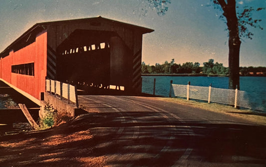 Langley Bridge over St. Joseph River near Centreville, Michigan - Vintage Covered Bridge Postcard