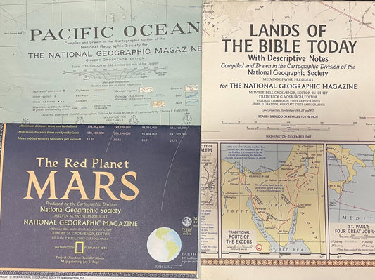National Geographic Maps- Pacific Ocean, The Red Planet Mars, Lands of the Bible Today - 3 sold individually