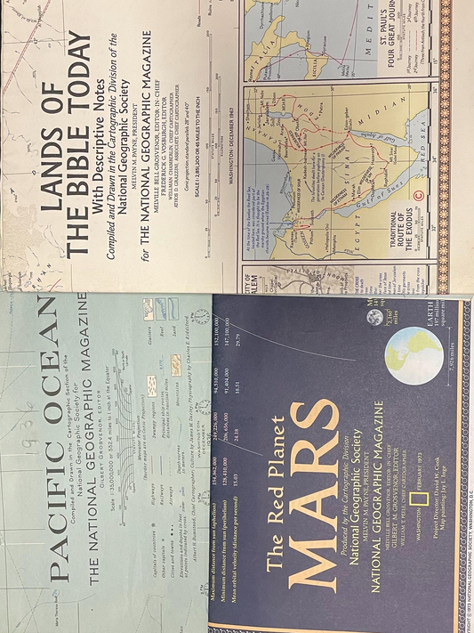 National Geographic Maps- Pacific Ocean, The Red Planet Mars, Lands of the Bible Today - 3 sold individually