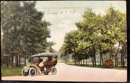 Main Drive, Douglas Park, Chicago, Illinois - Vintage Park Postcard - 1903 Chicago vintage car