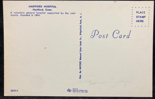 Hartford Hospital - Hartford, Connecticut - Vintage Hospital Postcard