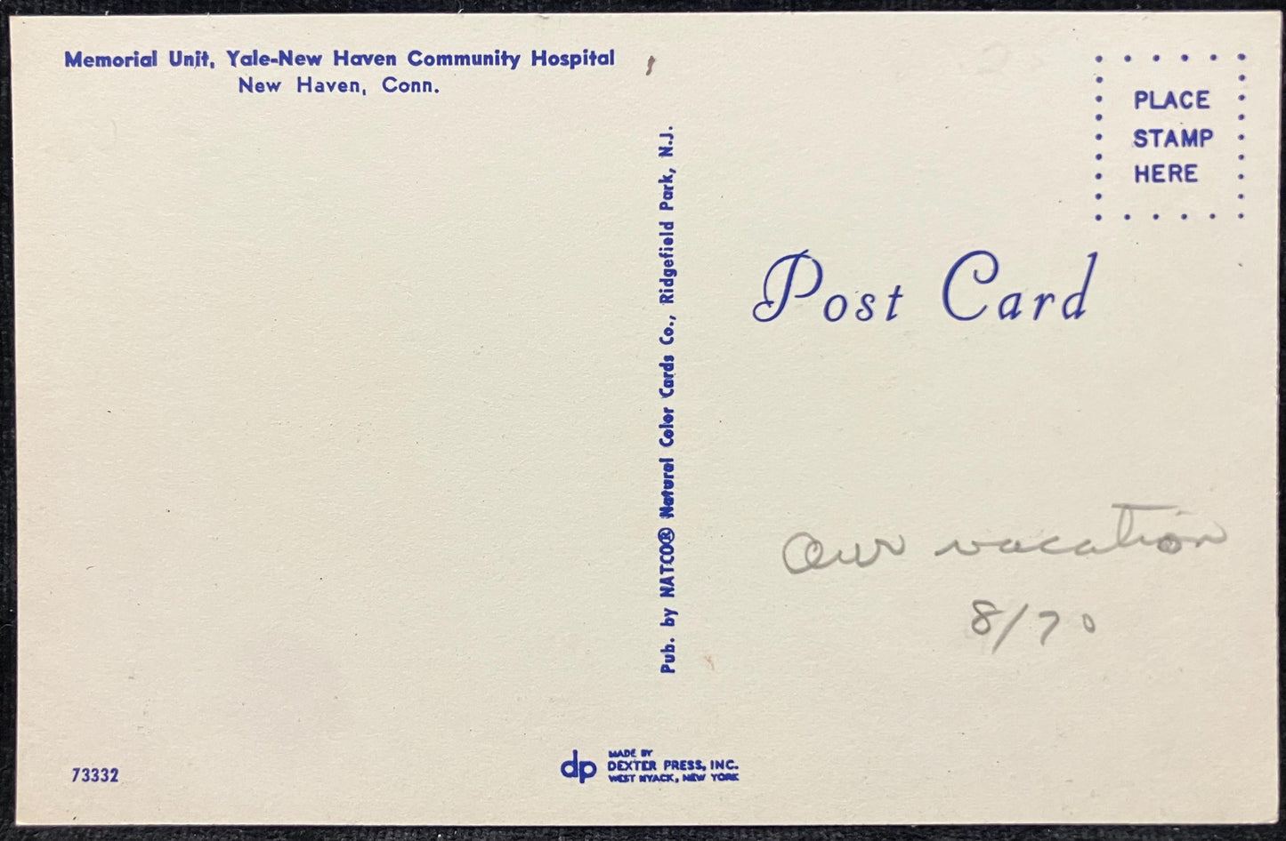 Memorial Unit of Yale-New Haven Community Hospital - New Haven, Connecticut - 1970s Postcard