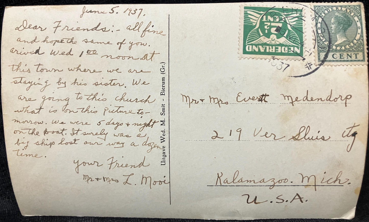 RPPC - Bierum, Ned. Herv, York-Green Five Cent Queen Wilhelmina stamp - Vintage International Postcard
