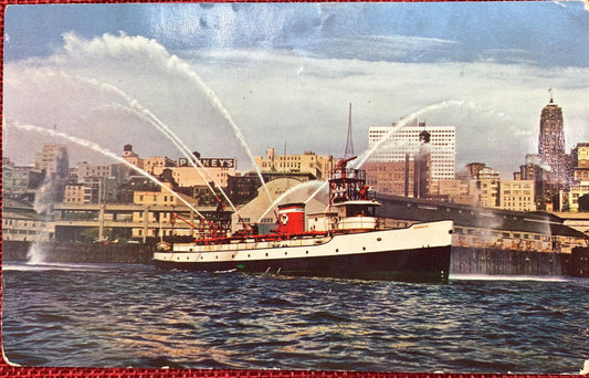Fire Boat Demonstration on Puget Sound, Seattle, Washington WA Vintage 1960s Postcard