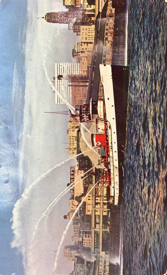 Fire Boat Demonstration on Puget Sound, Seattle, Washington WA Vintage 1960s Postcard