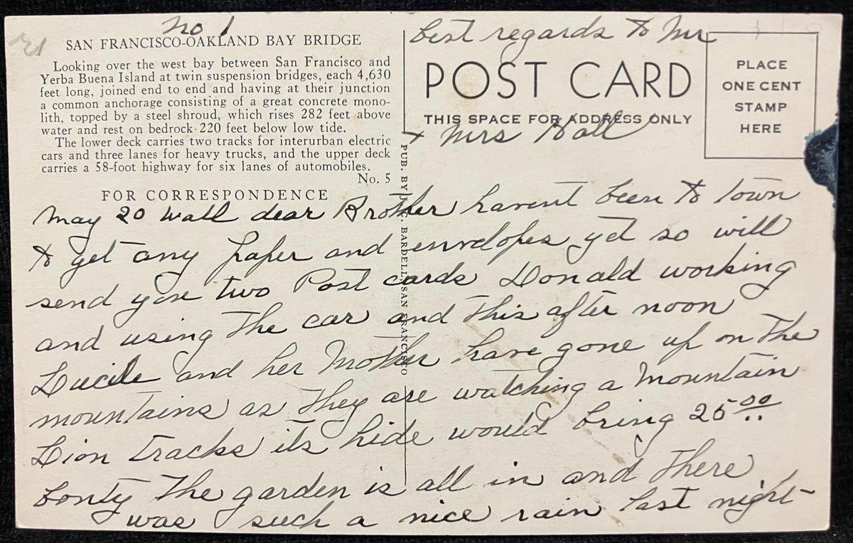 San Francisco, California - Oakland Bay Bridge - Vintage Bridge Postcard (x)