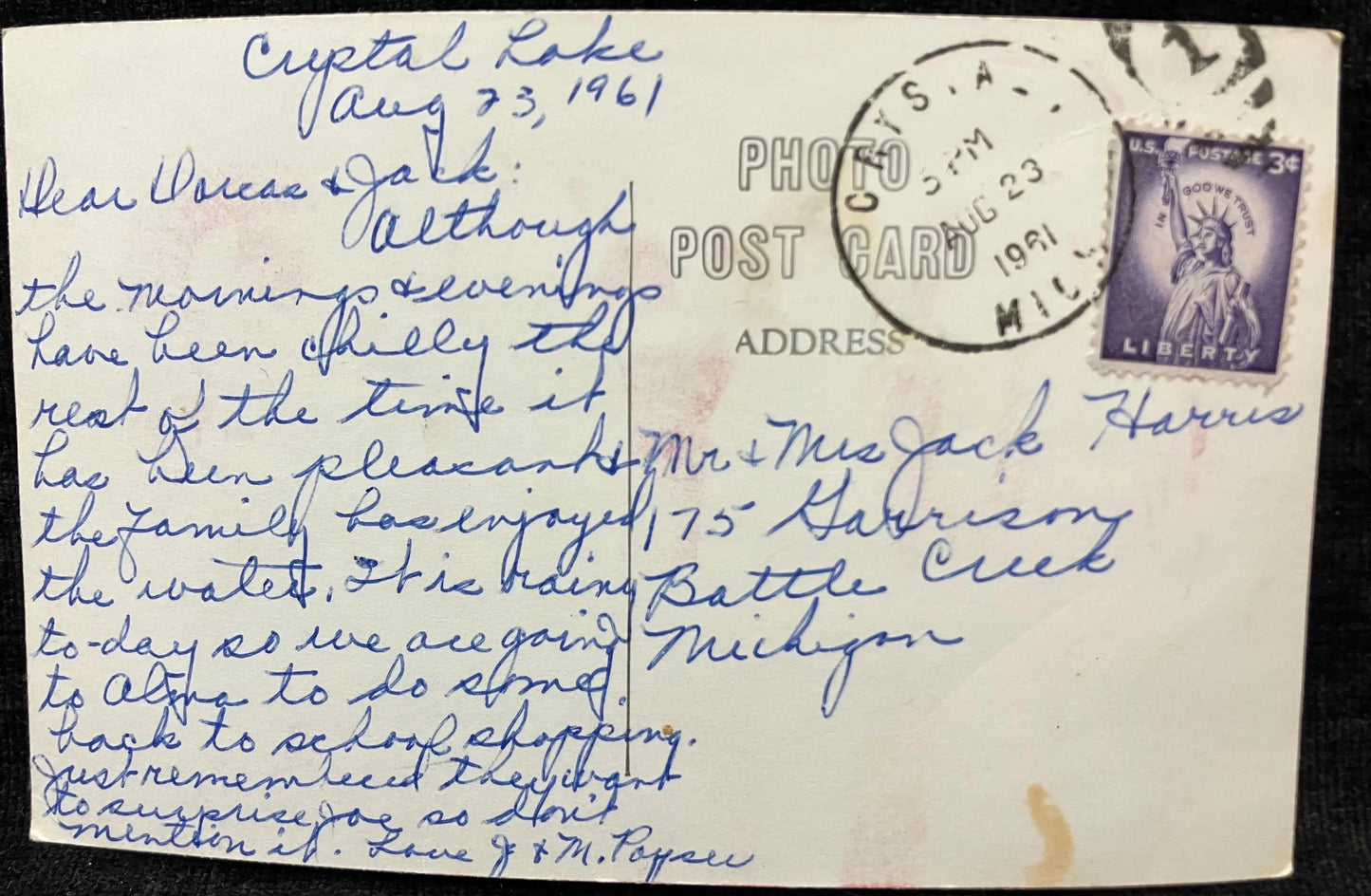 RPPC - Crystal Lake, Crystal, Michigan - Vintage Postcard