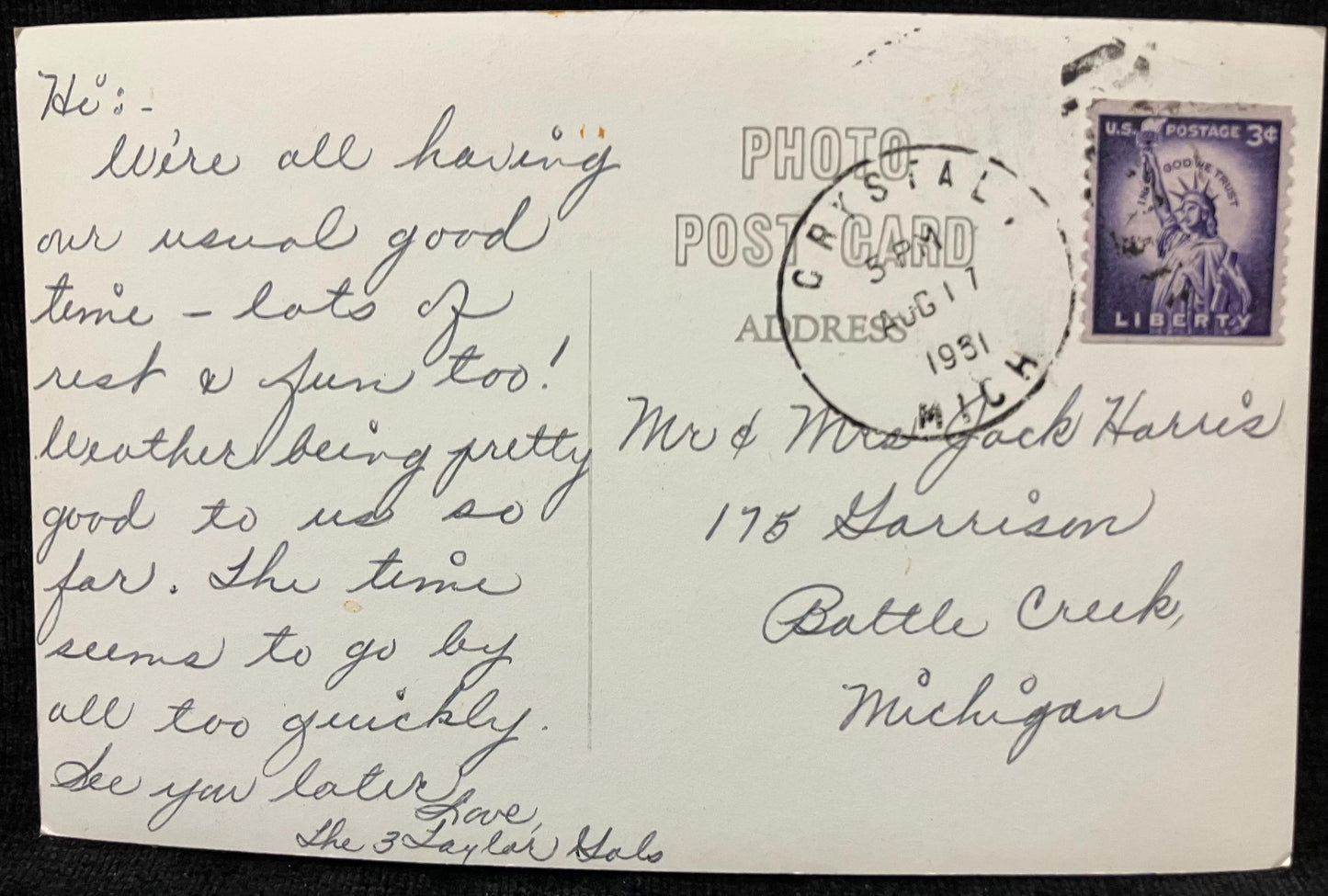 RPPC - Crystal Lake, Crystal, Michigan - Vintage postcard