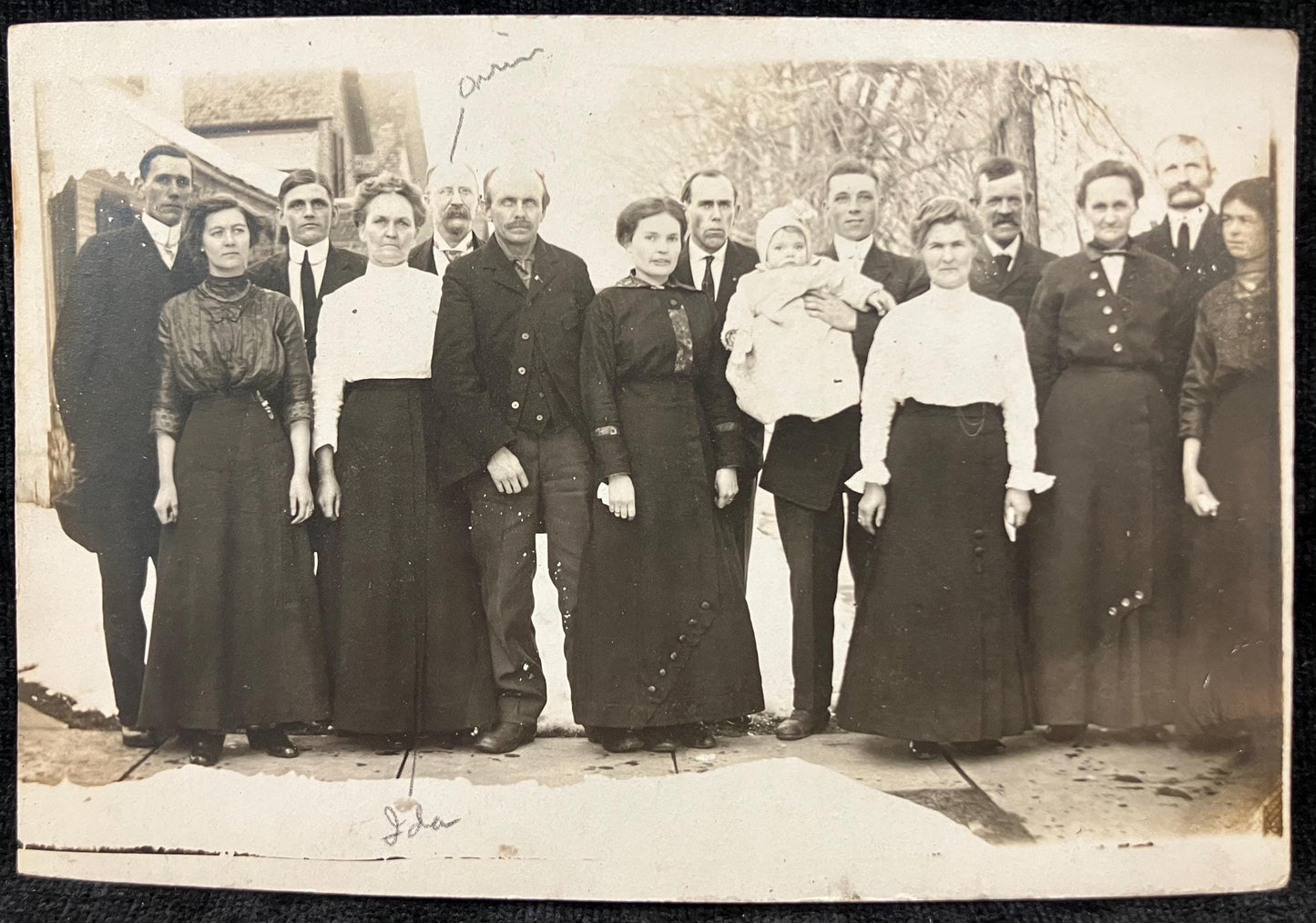 RPPC -Whole Damn Family Photo - Late 1800s - Adults and Baby - Flat Oval Faces Identify Family- Baptism Celebrarion? Maybe South Haven, MI