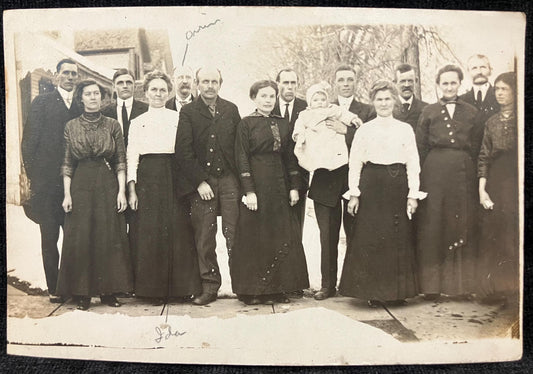 RPPC -Whole Damn Family Photo - Late 1800s - Adults and Baby - Flat Oval Faces Identify Family- Baptism Celebrarion? Maybe South Haven, MI