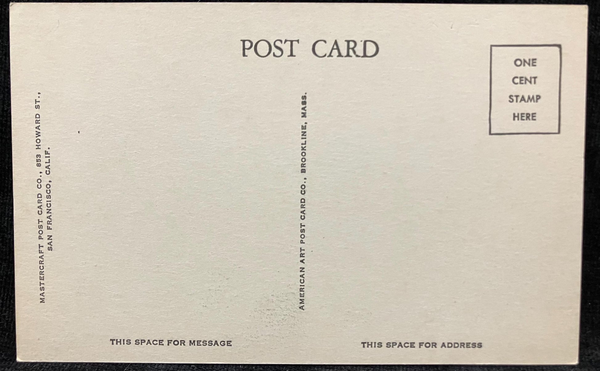 Vintage postcard with typographic design and placeholder text for message and address.
