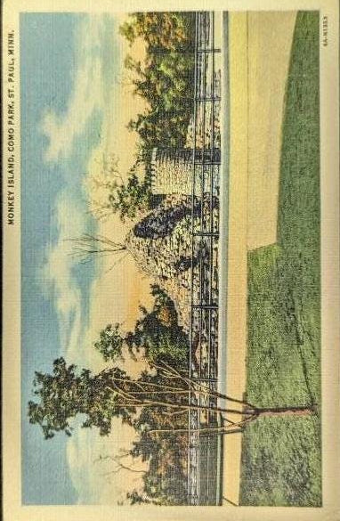 Monkey Island, Como Park, St Paul, Minnesota - Linen Postcard 1940s
