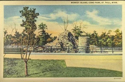 Monkey Island, Como Park, St Paul, Minnesota - Linen Postcard 1940s