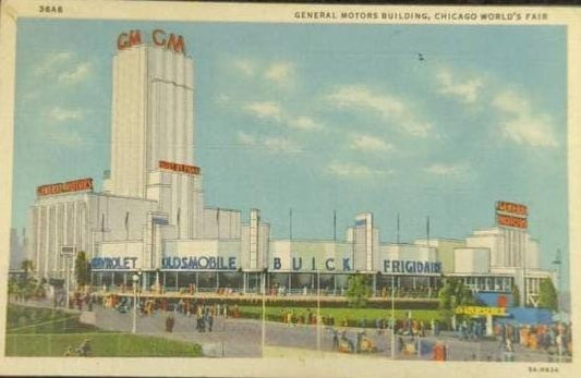 General Motors Building during the Chicago World's Fair, Illinois - Linen Postcard 1930s