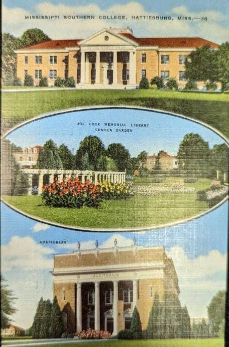 Mississippi Southern College, Hattiesburg, Mississippi - Linen Postcard