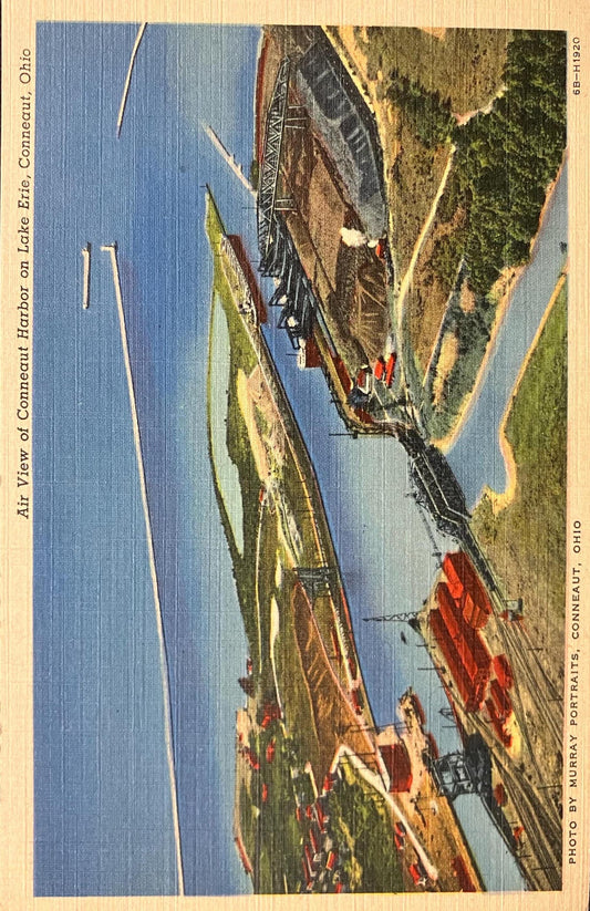 Air View of Conneaut Harbor on Lake Eire Conneaut, Ohio - Photo by Murray Portraits, Conneaut, Ohio - Linen Lake Postcard