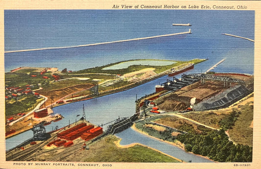 Air View of Conneaut Harbor on Lake Eire Conneaut, Ohio - Photo by Murray Portraits, Conneaut, Ohio - Linen Lake Postcard