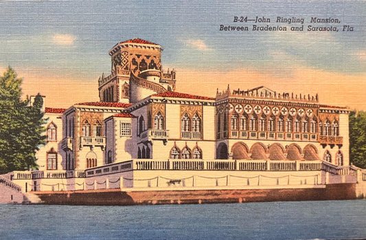 John Ringling Mansion, Between Bradenton and Sarasota, Florida - Linen Postcard