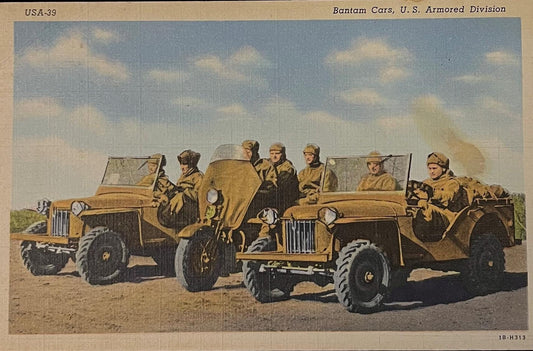 Bantam cars, U.S. Armored Division - USA-39 - Linen Postcard