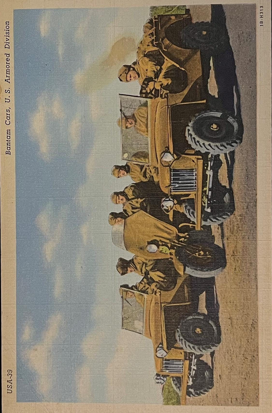 Bantam cars, U.S. Armored Division - USA-39 - Linen Postcard
