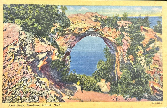 Arch Rock, Mackinac Island, Michigan - Linen Postcard
