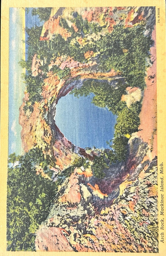 Arch Rock, Mackinac Island, Michigan - Linen Postcard