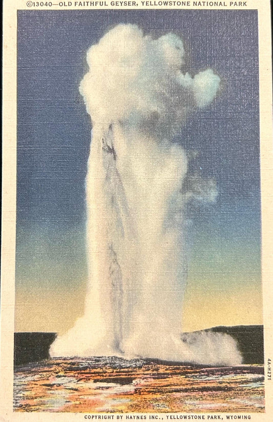 Old Faithful Geyser, Yellowstone National Park, Wyoming - Linen Postcard