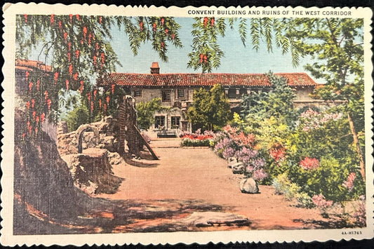 Convent Building and Ruins of the West Corridor, California - Linen Postcard