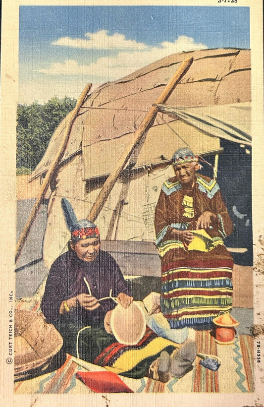 Native People Hand Sewing - Linen Postcard