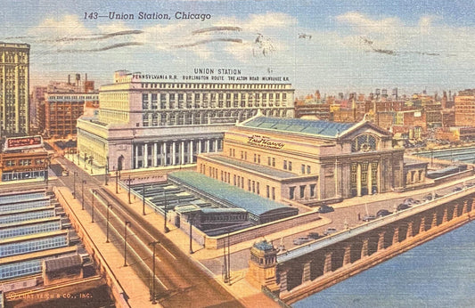Union Station, Chicago, Illinois - 1940s Linen Postcard