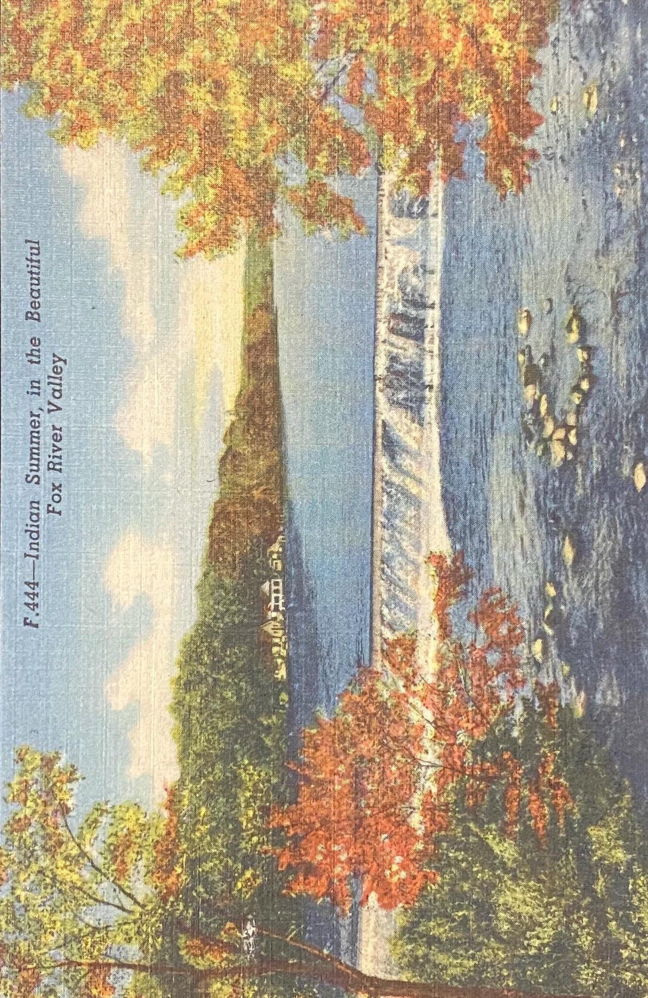 Indian Summer, in the Beautiful Fox River Valley, Illinois - 1951 Linen Postcard