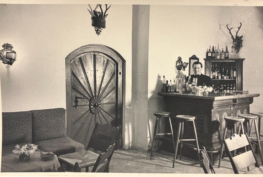 RPPC - Classic Lodge Dining Area With Bartender Ready to Serve - Dutch or Belgium Real Photo Postcard - 1930s Lodge Photo