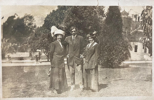 RPPC - Man and Wife Posing with Daughter - Women in Feathered Hats - All Dressed up in 1910 at a Public Place - Could be Detroit or Chicago