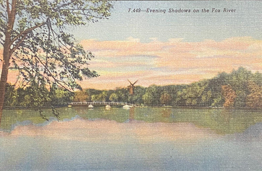 Evening Shadows on the Fox River, Northern Illinois - 1951 Linen Postcard