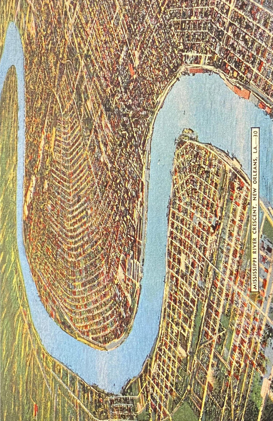 Mississippi River Crescent, New Orleans, Louisiana - 1940s Linen Postcard