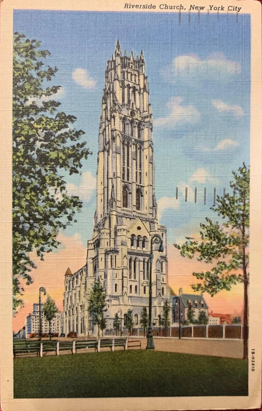 Riverside Church, New York City, New York - Vintage Linen Postcard 1940s