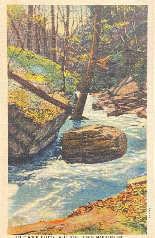 Split Rock - Clifty Falls State Park - Madison, Indiana - 1931 Linen Postcard