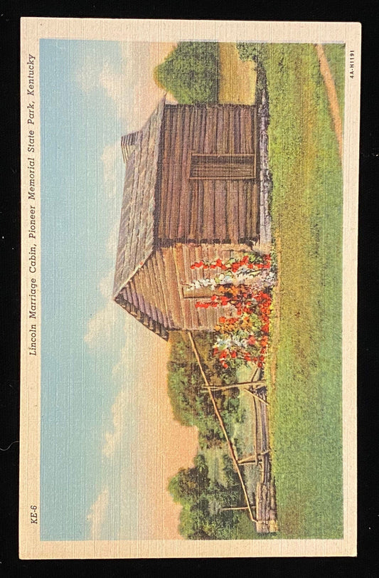Lincoln Marriage Cabin - Pioneer Memorial State Park - Kentucky - 1930s Linen Postcard
